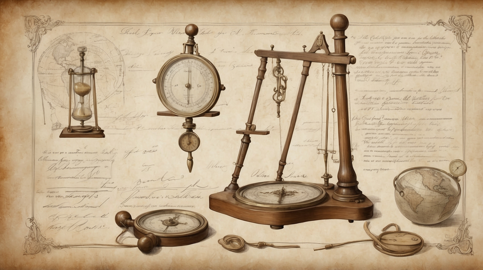Historical measuring devices including cubit rods, rulers, and ancient scales